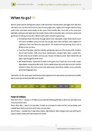 example page 1 from our offline Travel Guide for Belize