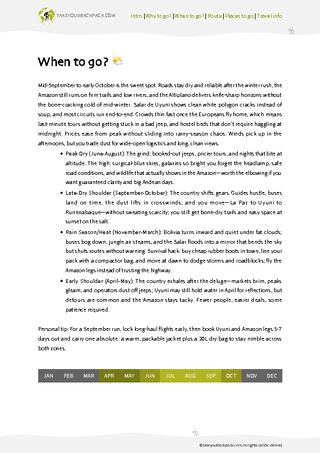 example page 1 from our offline Travel Guide for Bolivia