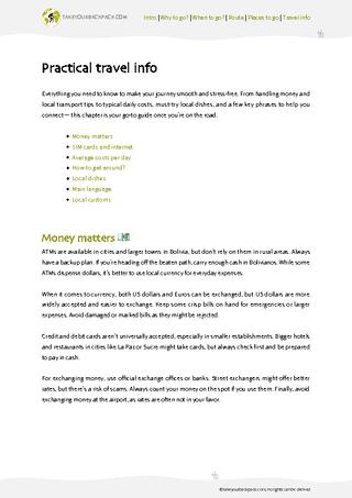 example page 4 from our offline Travel Guide for Bolivia