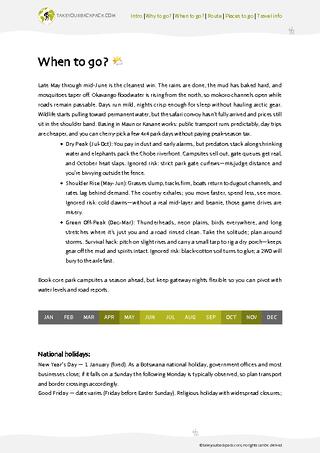 example page 1 from our offline Travel Guide for Botswana
