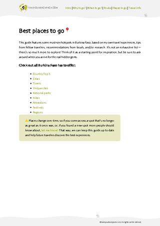 example page 2 from our offline Travel Guide for Burkina Faso