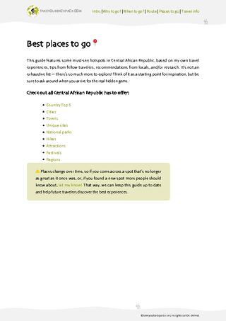 example page 2 from our offline Travel Guide for Central African Republic