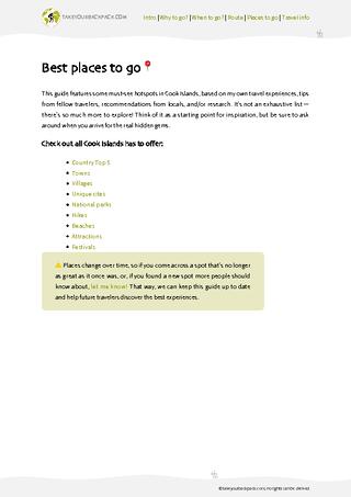example page 2 from our offline Travel Guide for Cook Islands