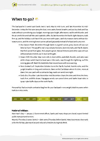 example page 1 from our offline Travel Guide for Costa Rica