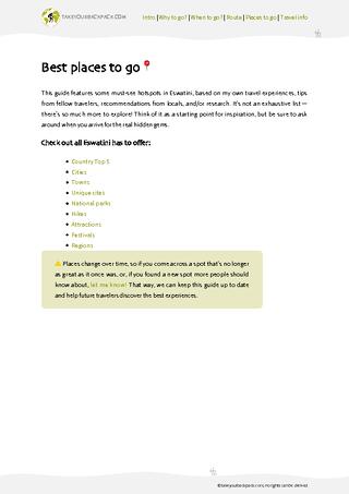 example page 2 from our offline Travel Guide for Eswatini