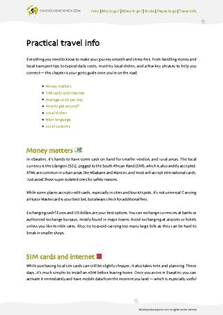example page 4 from our offline Travel Guide for Eswatini