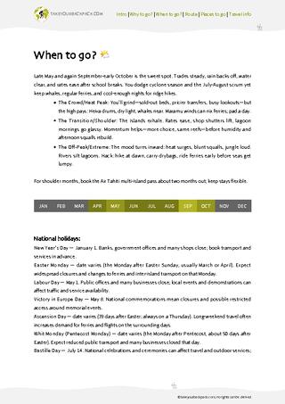 example page 1 from our offline Travel Guide for French Polynesia