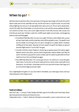 example page 1 from our offline Travel Guide for Ghana