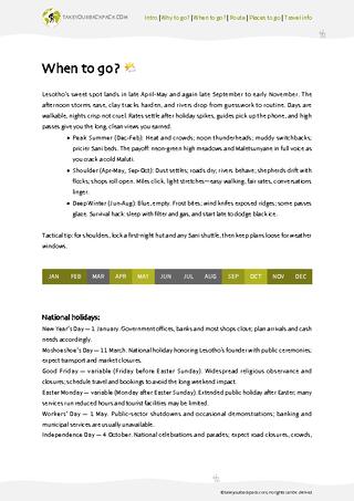 example page 1 from our offline Travel Guide for Lesotho