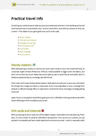 example page 4 from our offline Travel Guide for Lesotho