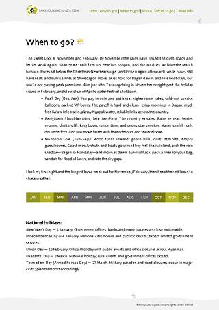 example page 1 from our offline Travel Guide for Myanmar