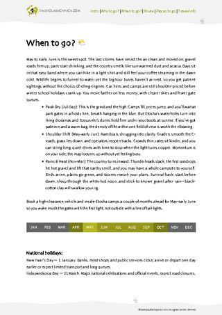 example page 1 from our offline Travel Guide for Namibia