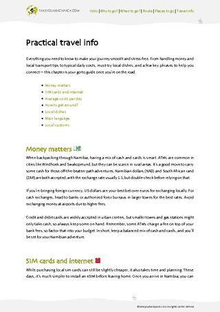 example page 4 from our offline Travel Guide for Namibia