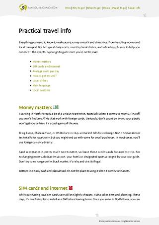 example page 4 from our offline Travel Guide for North Korea