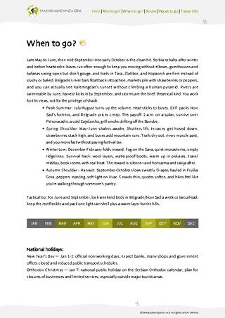 example page 1 from our offline Travel Guide for Serbia