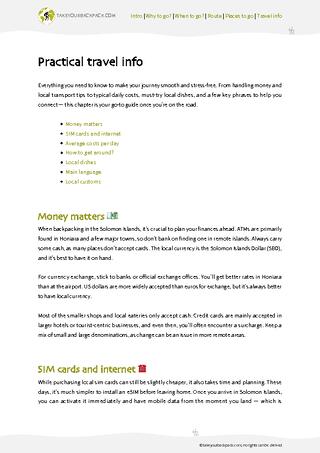 example page 4 from our offline Travel Guide for Solomon Islands