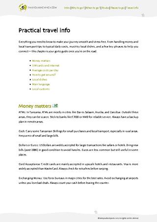 example page 4 from our offline Travel Guide for Tanzania
