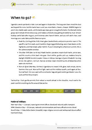 example page 1 from our offline Travel Guide for Uganda