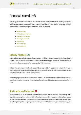 example page 4 from our offline Travel Guide for Zimbabwe