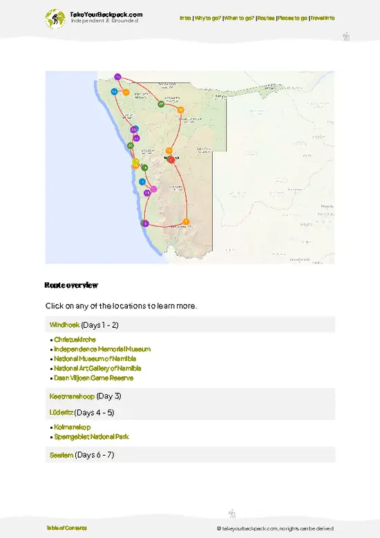 example page 4 from our offline Travel Guide for Namibia