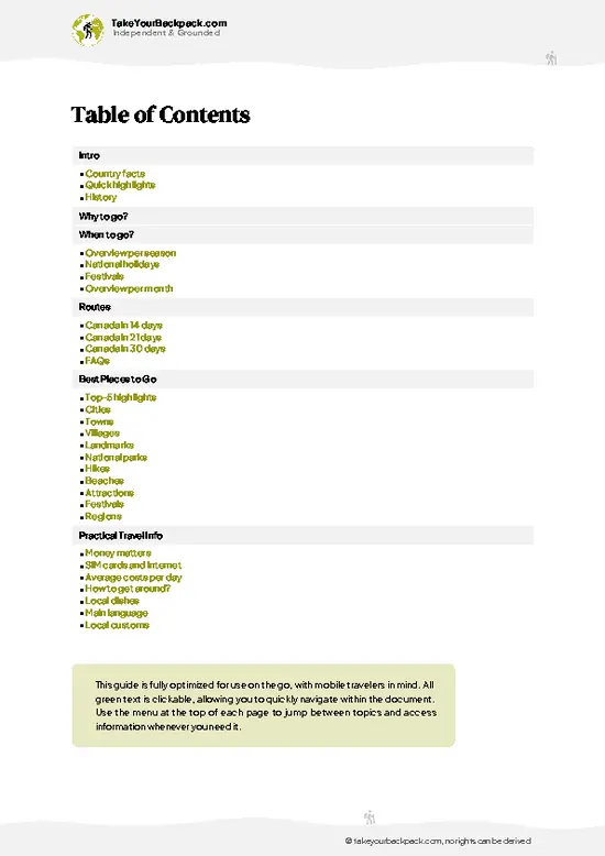 example page 2 from our offline Travel Guide for Canada