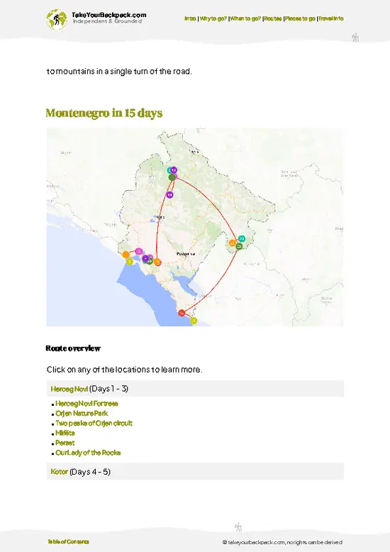example page 4 from our offline Travel Guide for Montenegro