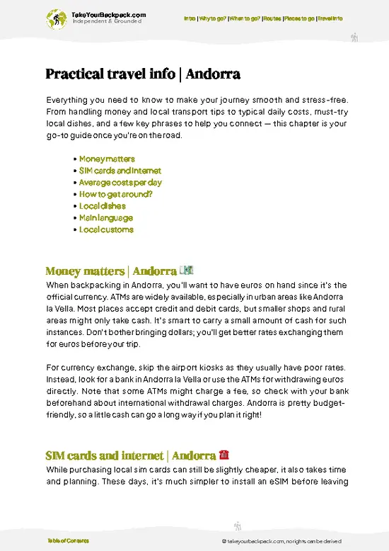 example page 7 from our offline Travel Guide for Andorra