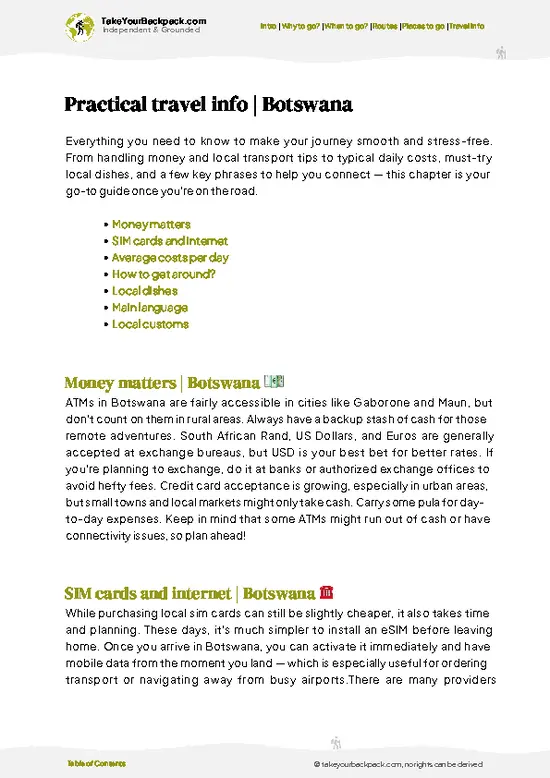 example page 7 from our offline Travel Guide for Botswana