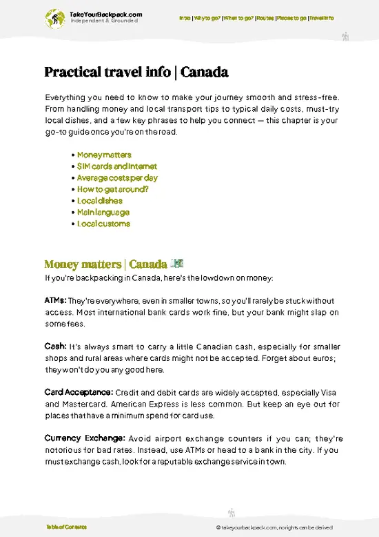 example page 7 from our offline Travel Guide for Canada