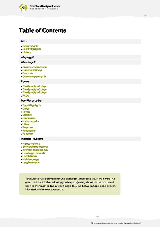 example page 2 from our offline Travel Guide for Gambia