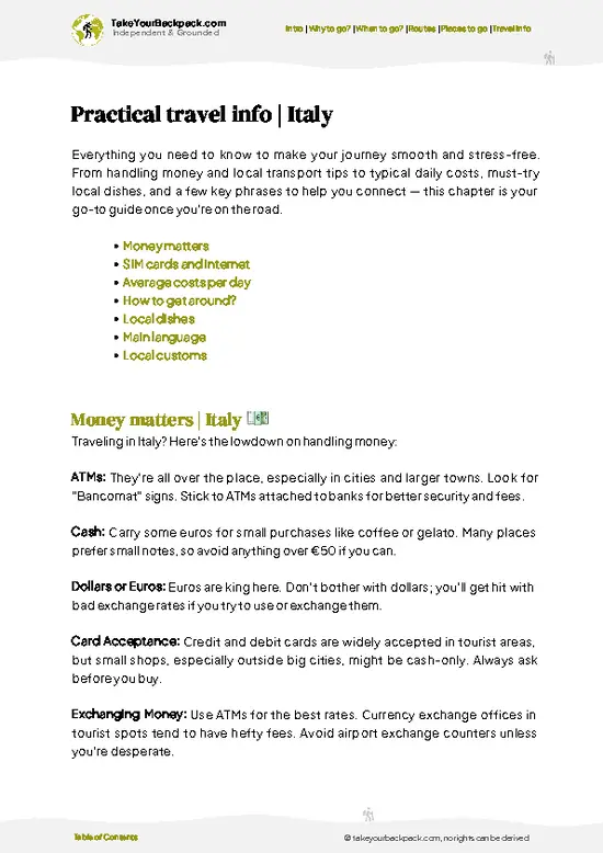 example page 7 from our offline Travel Guide for Italy