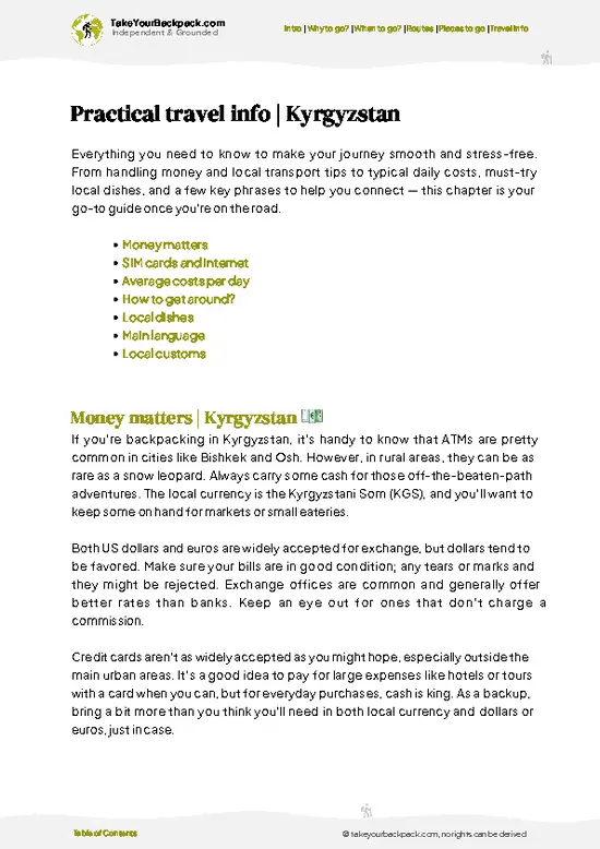 example page 7 from our offline Travel Guide for Kyrgyzstan