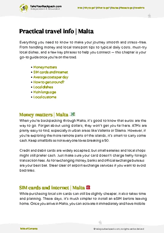example page 7 from our offline Travel Guide for Malta