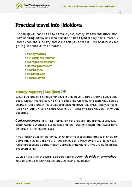 example page 7 from our offline Travel Guide for Moldova