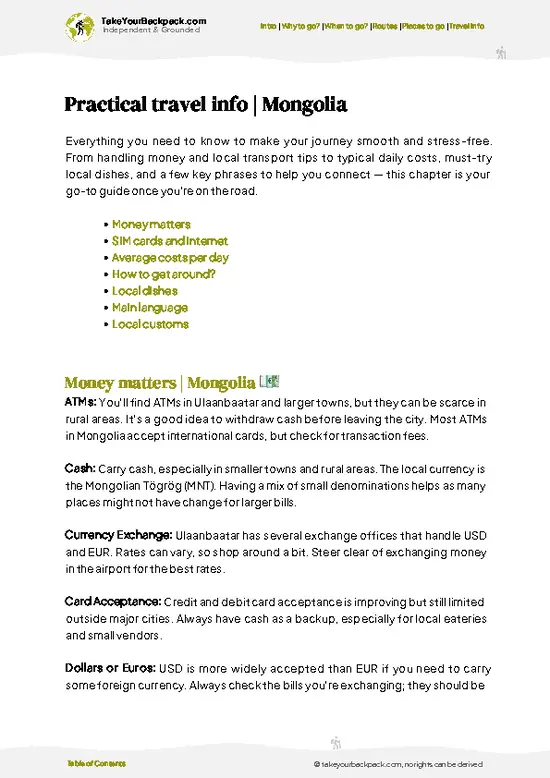 example page 7 from our offline Travel Guide for Mongolia
