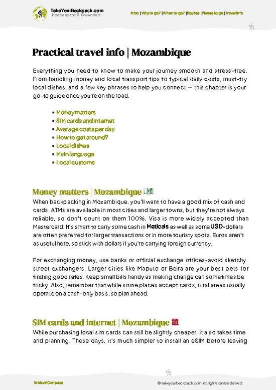 example page 7 from our offline Travel Guide for Mozambique