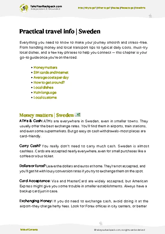 example page 7 from our offline Travel Guide for Sweden