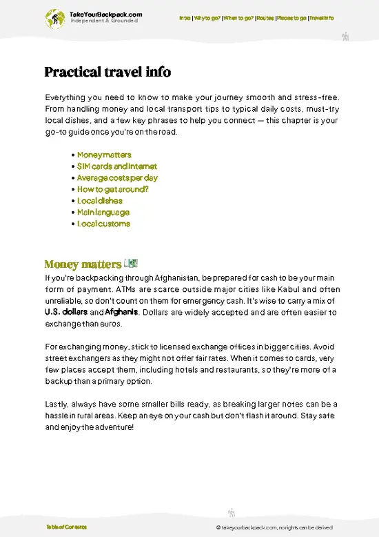 example page 7 from our offline Travel Guide for Afghanistan