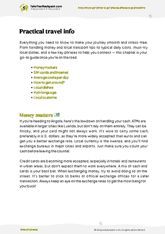 example page 7 from our offline Travel Guide for Angola