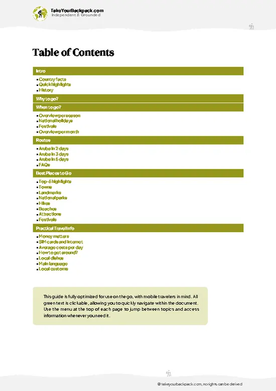 example page 2 from our offline Travel Guide for Aruba