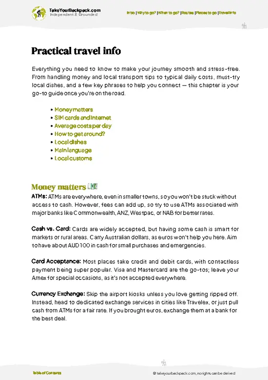 example page 7 from our offline Travel Guide for Australia