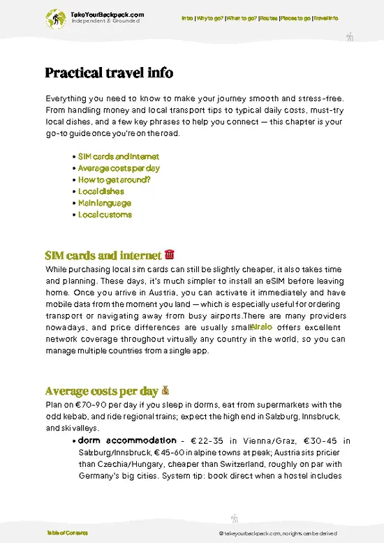 example page 7 from our offline Travel Guide for Austria