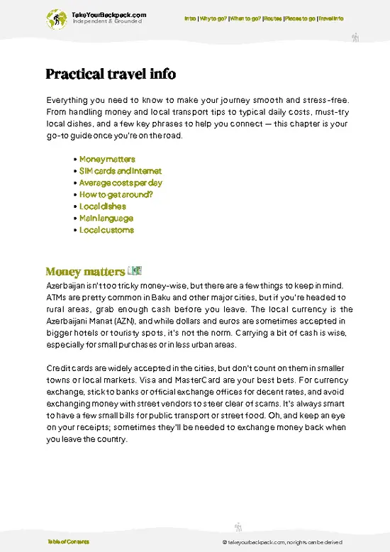 example page 7 from our offline Travel Guide for Azerbaijan