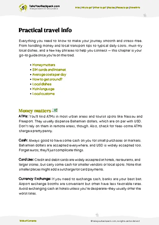 example page 7 from our offline Travel Guide for Bahamas