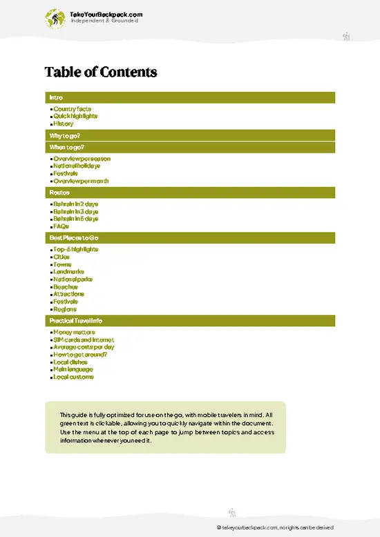 example page 2 from our offline Travel Guide for Bahrain