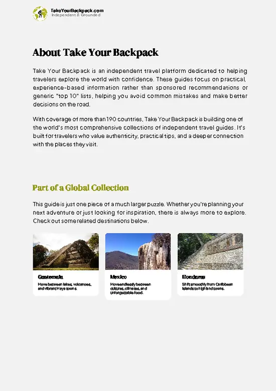 example page 1 from our offline Travel Guide for Belize