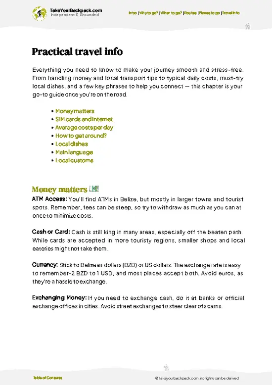 example page 7 from our offline Travel Guide for Belize
