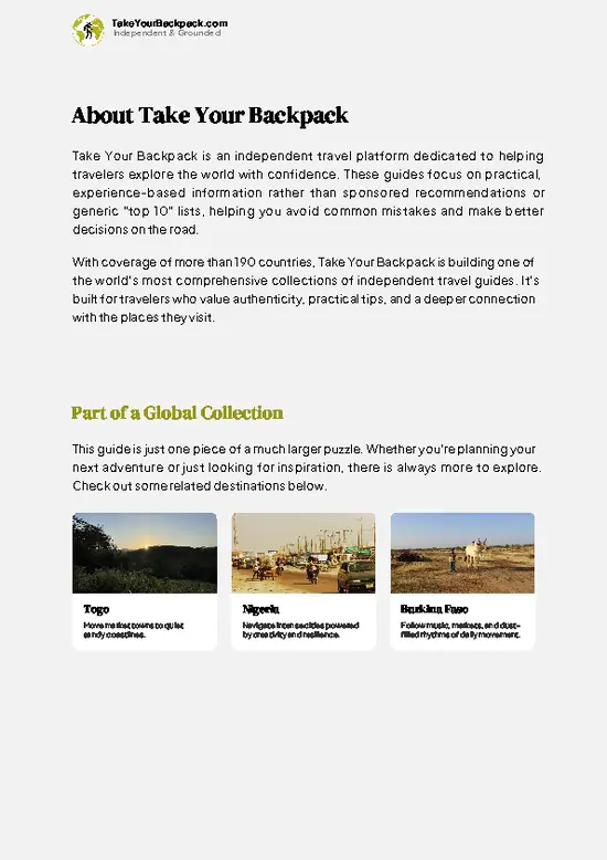 example page 1 from our offline Travel Guide for Benin