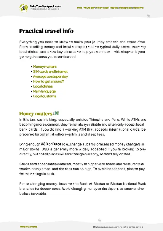 example page 7 from our offline Travel Guide for Bhutan