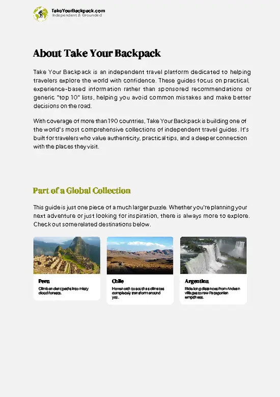 example page 1 from our offline Travel Guide for Bolivia